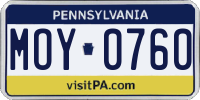 PA license plate MOY0760
