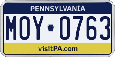 PA license plate MOY0763