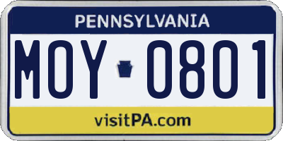 PA license plate MOY0801