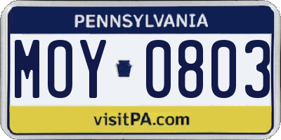 PA license plate MOY0803