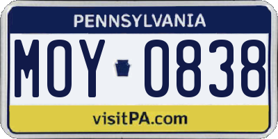 PA license plate MOY0838