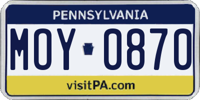 PA license plate MOY0870