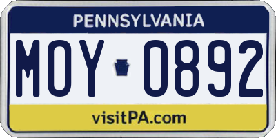PA license plate MOY0892