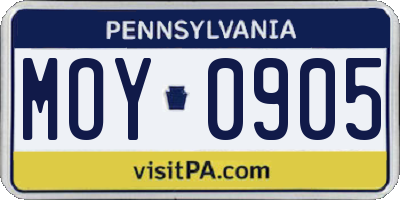 PA license plate MOY0905