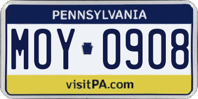 PA license plate MOY0908