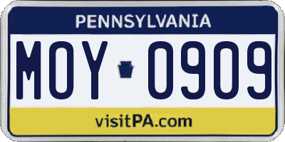 PA license plate MOY0909