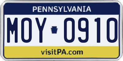 PA license plate MOY0910