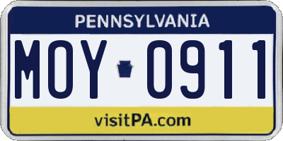PA license plate MOY0911