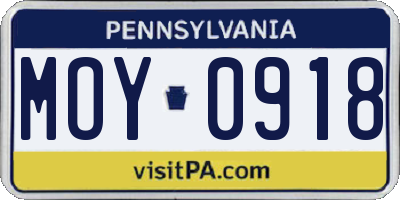 PA license plate MOY0918