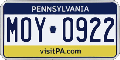 PA license plate MOY0922