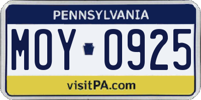 PA license plate MOY0925