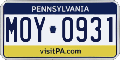 PA license plate MOY0931