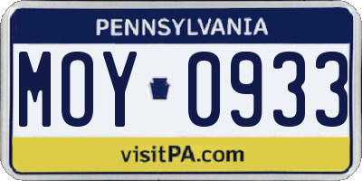PA license plate MOY0933
