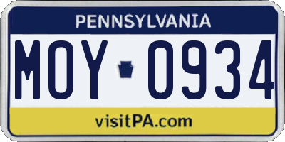 PA license plate MOY0934