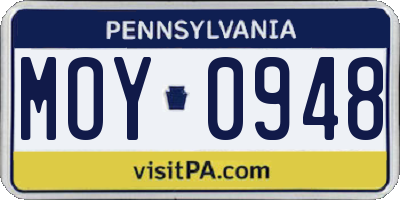 PA license plate MOY0948