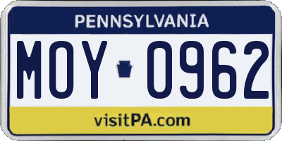 PA license plate MOY0962