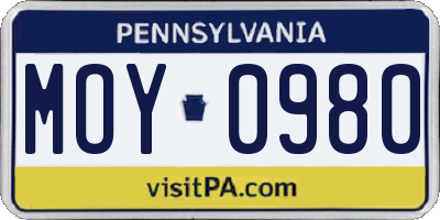 PA license plate MOY0980