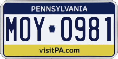 PA license plate MOY0981
