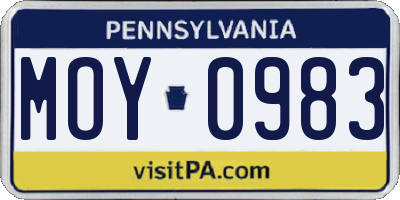 PA license plate MOY0983