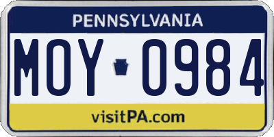 PA license plate MOY0984