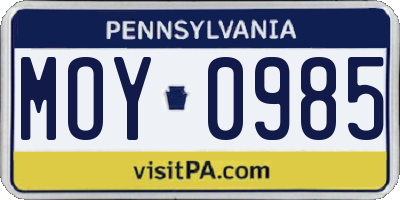 PA license plate MOY0985