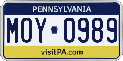 PA license plate MOY0989