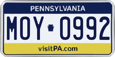 PA license plate MOY0992