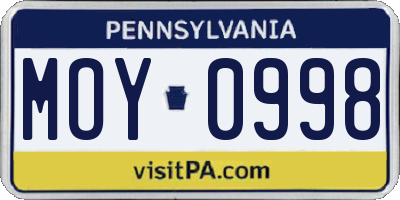 PA license plate MOY0998