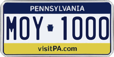 PA license plate MOY1000