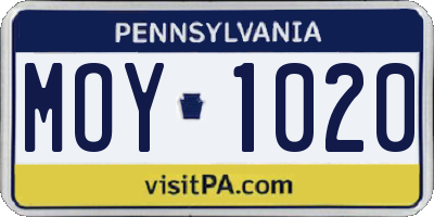 PA license plate MOY1020