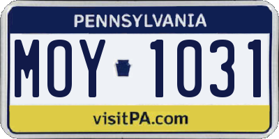 PA license plate MOY1031