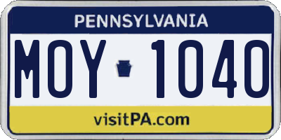 PA license plate MOY1040
