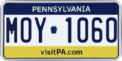 PA license plate MOY1060