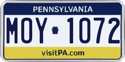 PA license plate MOY1072