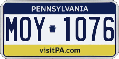 PA license plate MOY1076