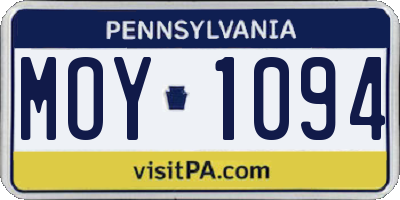PA license plate MOY1094