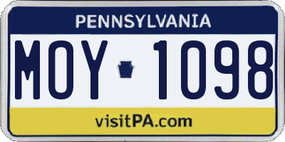 PA license plate MOY1098