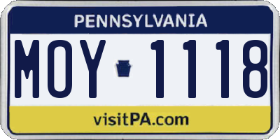 PA license plate MOY1118