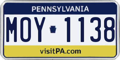 PA license plate MOY1138