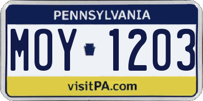 PA license plate MOY1203