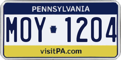 PA license plate MOY1204