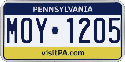 PA license plate MOY1205