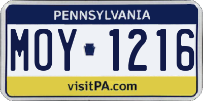 PA license plate MOY1216
