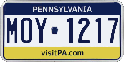PA license plate MOY1217