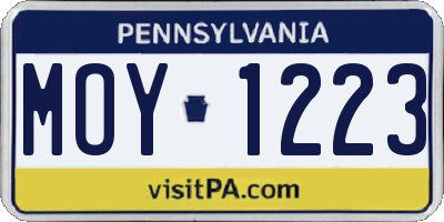 PA license plate MOY1223