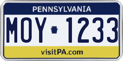 PA license plate MOY1233