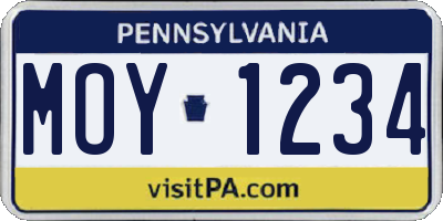PA license plate MOY1234