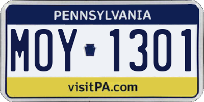 PA license plate MOY1301