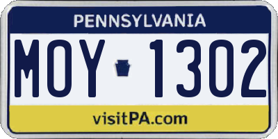 PA license plate MOY1302