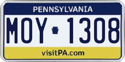 PA license plate MOY1308